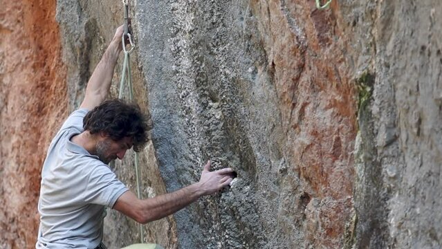 Climber Fall, Man Climbing Rock, Natural Terrain Training, Olympic Sport