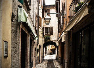 A quiet street in winter in the small town of Malcesine on the north shore of lake Garda, Verona Province, Veneto, north east, Italy
