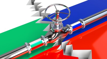Gas pipeline, flags of Bulgaria and Russia - 3D illustration