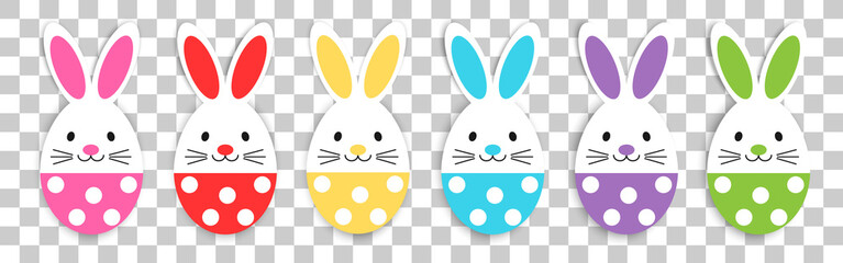 Easter eggs icons. Set of painted Easter eggs with bunny ears.Funny easter egg with faces,easter rabbit,buny.