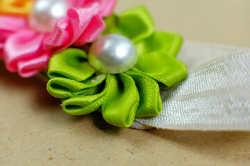 Fashion hair headbands, accessories made of cloth. DIY craft fabric flower