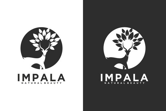 impala logo with leaf , logo inspiration for your business.