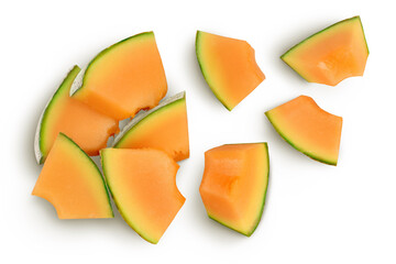 Cantaloupe melon isolated on white background with clipping path and full depth of field. Top view. Flat lay