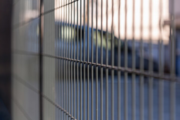 Metal fence on a street in the city