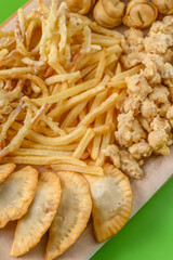 close up image of appetizers deep fried french fries
