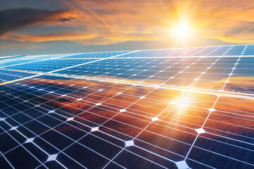 Photo collage of sunset and solar panel, photovoltaic, alternative electricity source - concept of sustainable resources © diyanadimitrova