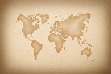 World map on an old paper texture background 