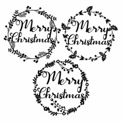 Set of Merry Christmas wreath. Floral wreath vector illustrations. 