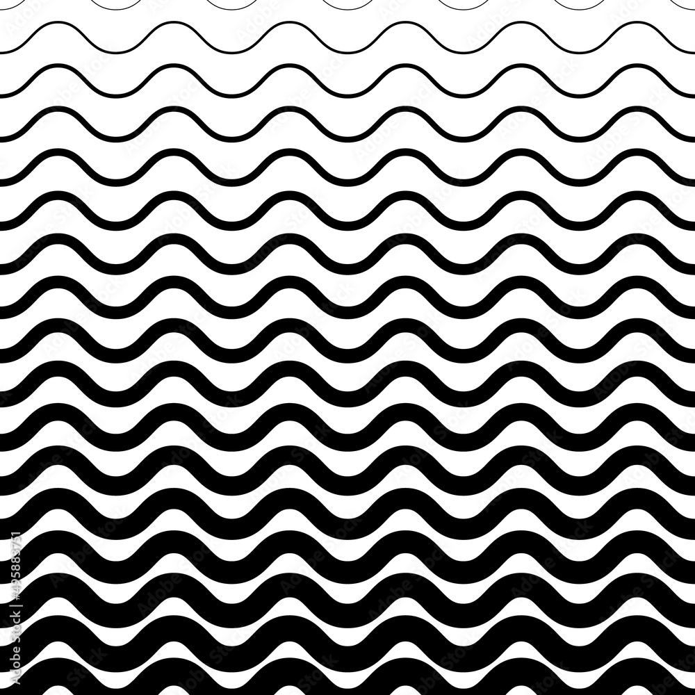 Wall mural horizontal curved pattern. fades waves. black gradient on white background. halftone gradation line 