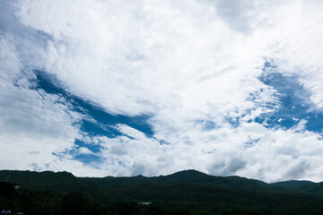 Sky and cloud concept Beautiful Blue sky and mountains. Beautiful Cumulus Cloud in the Bright Sky Background