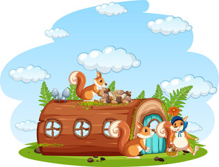 Scene with squirrels in the garden