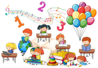 Obraz premium A children are reading books on a stack of books