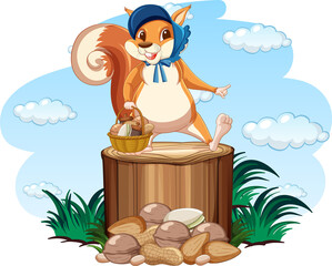 Squirrel standing on the log