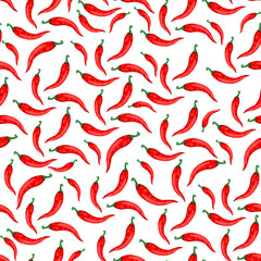 Watercolor pattern of red peppers