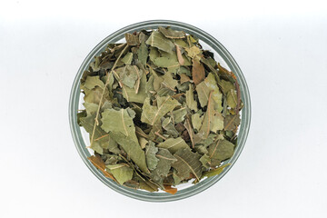 Green Dried Neem- Azadirachta indica Leaves Over isolated White