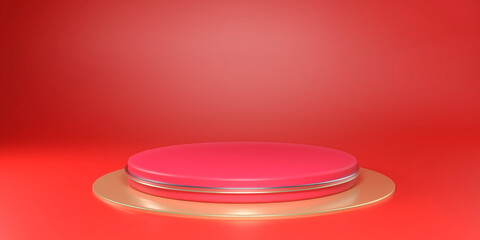 Red 3D podium background. For placing products. displaying or designing the Chinese New Year festival Valentine's Day. With a paste space for copying. rendering 3d illustration