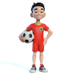 Little boy football player wearing a China national team kit, shirt and shorts. Cartoon character as Chinese soccer team mascot 3d rendering