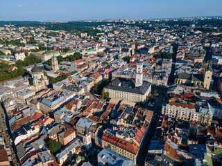 aerial view of summer Lviv city