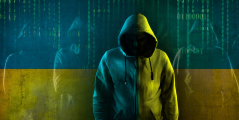 anonymous hackers in cyber war against Russia over Ukraine concept