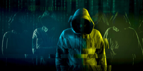 anonymous hackers in cyber war against Russia over Ukraine concept