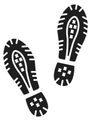 Sneakers step black mark. Pair of human footprints