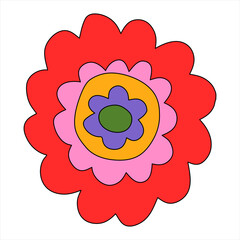 vector vintage rainbow hippie flower.Psychedelic isolated retro plant. Nostalgia funky and groovy era 60s,70s,80s.Tattoo template and element for prints.Kid core flower organic logo.Plotter silhouette
