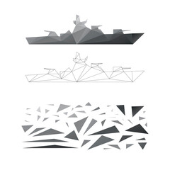 Polygonal puzzle game. Constructor from triangles. Collect a warship. Intellectual development. Poly art concept. Business idea for creative anti stress activity.  © romanya