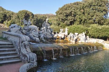 Royal palace gardens and fountain in Caserta - 495892349