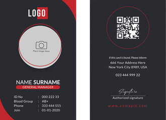 corporate id card template with photo place. modern layout design with black color background