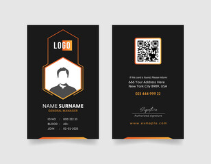 professional business or corporate id card template with photo place. modern layout design with black color background