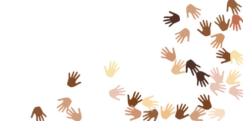 Human hands of various skin tone silhouettes. Support concept. Multinational