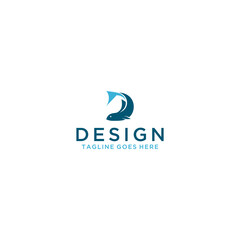 letter D initial and fish on the D logo sign design