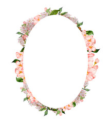 Spring cherry, apple blooming flowers frame watercolor