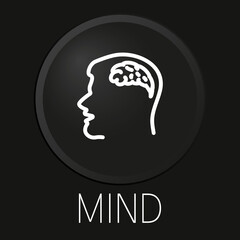 Mind minimal vector line icon on 3D button isolated on black background. Premium Vector.