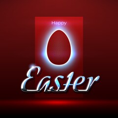 Happy Easter. Easter card in auto show style. Shiny chrome logo on a red background, glowing egg outline. Auto theme. Greeting card for custom, spare parts suppliers, car dealers. Vector illustration
