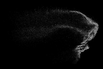 Distressed white grainy texture. Dust overlay textured. Grain noise particles. Snow effect. Rusted black background. Vector illustration, EPS 10.