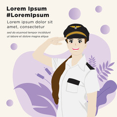A Pilot Woman on duty Vector Illustration