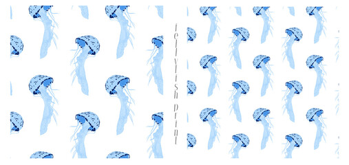 Jellyfish pattern. Isolated print with jellyfish.Jellyfish print on white background.