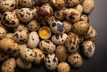 Group of quail eggs as a background. Raw eggs.