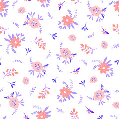 Seamless floral pattern on a white background.