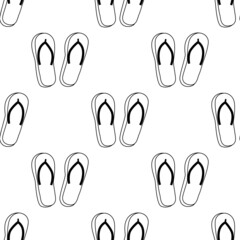 Obraz premium Flip-flops seamless doodle pattern. Black and white vector illustration