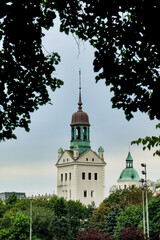 church in the park , image taken in stettin szczecin west poland, europe - obrazy, fototapety, plakaty