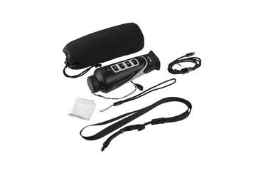 Modern monocular thermal imager isolate on a white background. A device for fixing thermal...