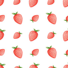 Seamless pattern of watercolor strawberries. Summer minimal design for paper, textile or background