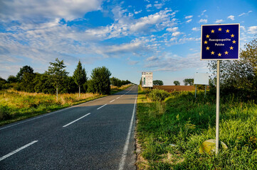 sign on the road , poland and germany border sign,taken in stettin szczecin west poland, europe