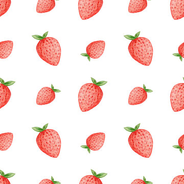 Seamless pattern of watercolor strawberries. Summer minimal design for paper, textile or background