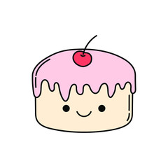 Cute cake with cherry doodle vector illustration