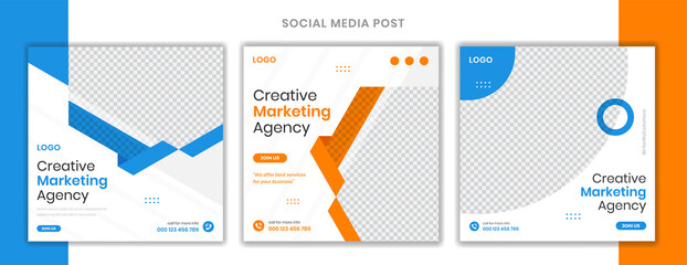 Corporate Social Media post design template set, Business profile abstract post bundle vector © Cretovi