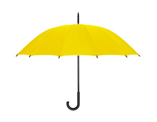 Open yellow umbrella isolated on white with clipping path