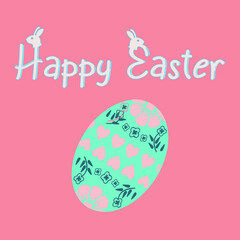 Happy Easter banner. Trendy Easter design with typography, hand drawn strokes and dots, eggs, bunny ears, in pastel colors.